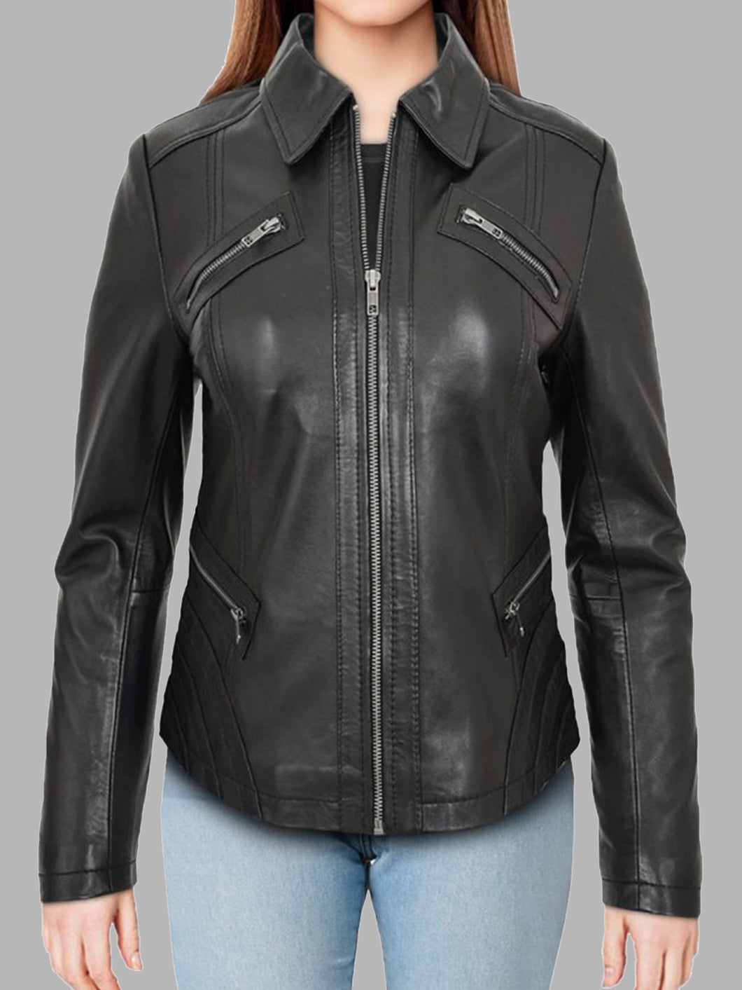 Women Classic Leather Biker Jacket Nova Black