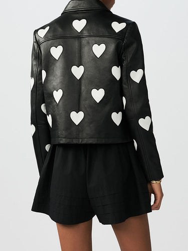 Valentine's Day Black Women Heart Leather Jacket