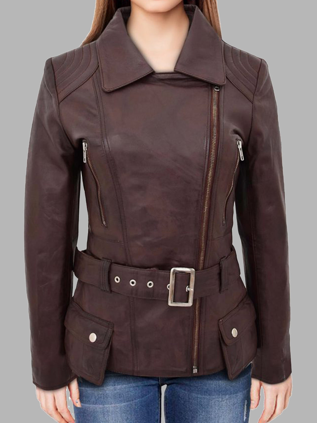Women Leather Brown Biker Jacket