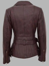Load image into Gallery viewer, Women Leather Brown Biker Jacket
