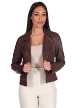 Load image into Gallery viewer, Women Dark Brown Biker Fashion Leather Jacket
