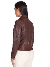 Load image into Gallery viewer, Women Dark Brown Biker Fashion Leather Jacket
