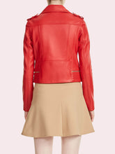 Load image into Gallery viewer, Womens Red Nappa Leather Asymmetrical Jacket
