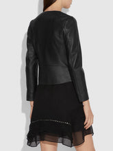 Load image into Gallery viewer, Women Party Wear Round Neck Leather Jacket - Boneshia.com
