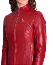 Load image into Gallery viewer, Women Zipper Red Biker Leather Jacket
