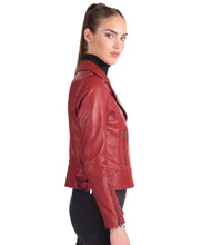 Load image into Gallery viewer, Women Red Double Zipper Biker Leather Jacket
