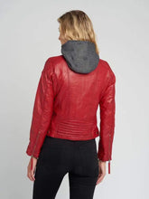 Load image into Gallery viewer, Women Red Removable Hooded Leather Jacket
