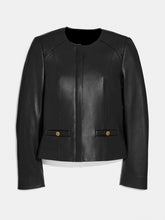 Load image into Gallery viewer, Women Party Wear Round Neck Leather Jacket - Boneshia.com
