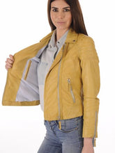Load image into Gallery viewer, Women Yellow Biker Leather Jacket
