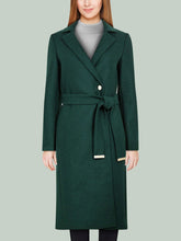 Load image into Gallery viewer, Dark Green Wool Coat | Women&#39;s Dark Green Wool Wrap Coat
