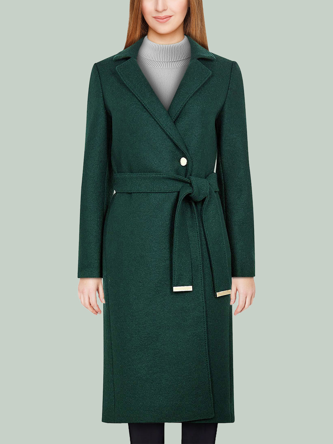 Dark Green Wool Coat | Women's Dark Green Wool Wrap Coat
