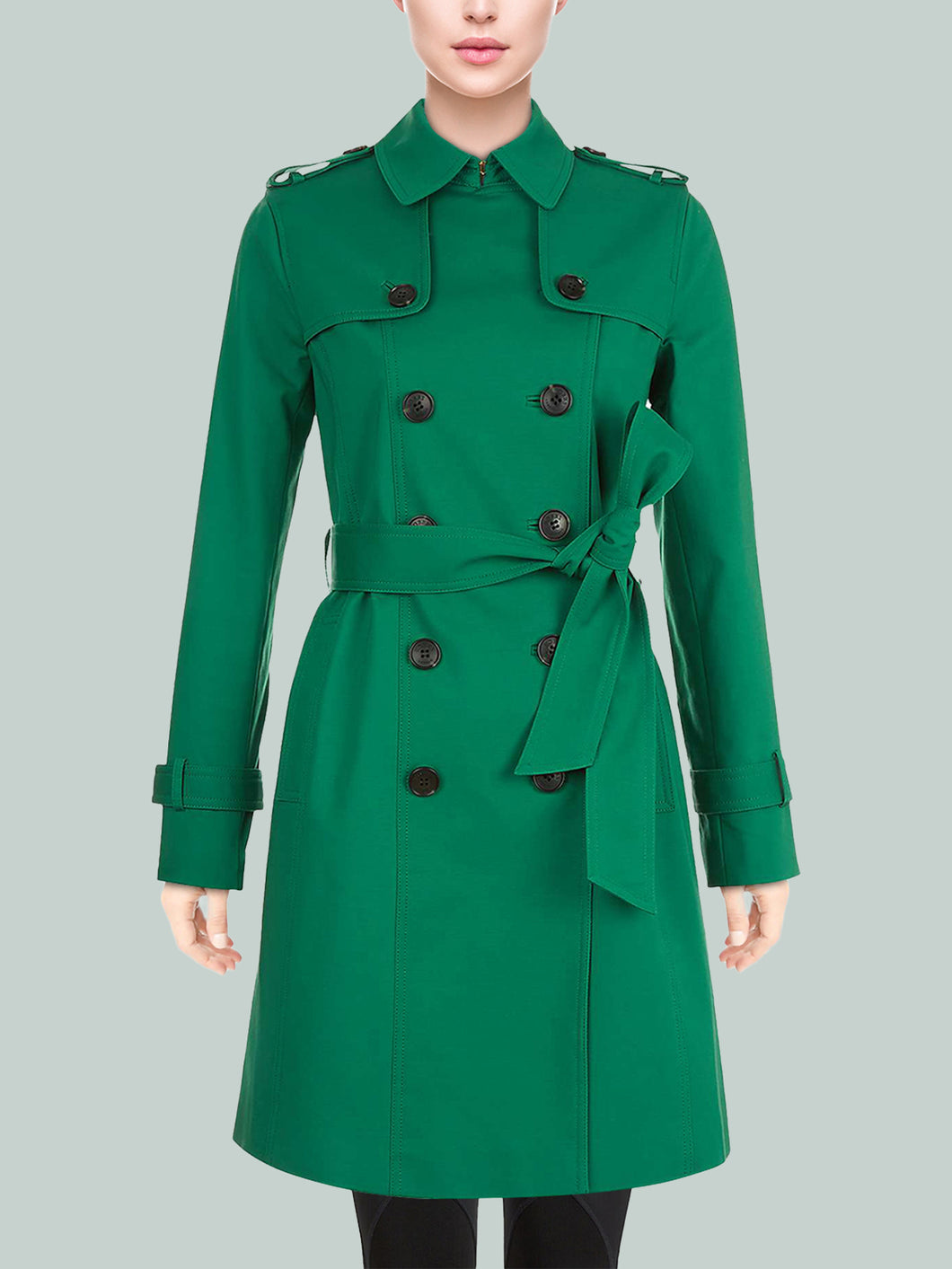 Women's Green Petite Trench Coat