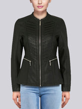 Load image into Gallery viewer, Women&#39;s Zipper Black Leather Jacket

