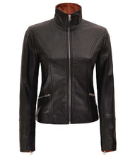 Load image into Gallery viewer, Women&#39;s Black Real Leather Biker Jacket
