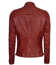 Load image into Gallery viewer, Women&#39;s Quilted Cafe Racer Leather Jacket
