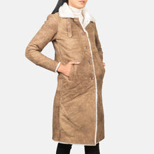 Load image into Gallery viewer, Women&#39;s Shearling Brown Leather Coat
