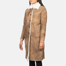 Load image into Gallery viewer, Women&#39;s Shearling Brown Leather Coat

