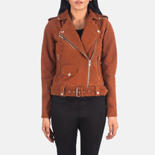 Load image into Gallery viewer, Alison Brown Suede Biker Leather Jacket
