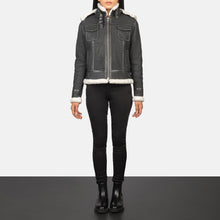 Load image into Gallery viewer, Black Hooded Shearling Leather Jacket
