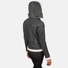 Load image into Gallery viewer, Black Hooded Shearling Leather Jacket
