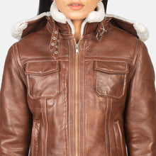 Load image into Gallery viewer, Brown Hooded Shearling Leather Jacket

