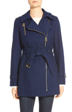 Load image into Gallery viewer, Women&#39;s Belted Asymmetrical Zip Wool Blend Coat
