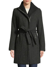 Load image into Gallery viewer, Women&#39;s Black Belted Asymmetric Zipper Coat
