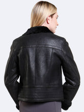 Load image into Gallery viewer, Womens Black Shearling Real Leather Fur Jacket
