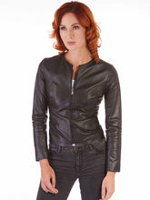 Load image into Gallery viewer, Womens Black Nappa Real Leather Round Collar Jacket

