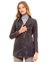 Load image into Gallery viewer, Womens Black Lamb Leather Jacket Cross Zip Leather Coat
