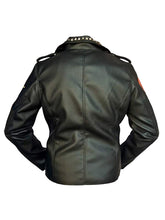 Load image into Gallery viewer, Womens Black Leather Jacket with Printed Stars
