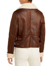 Load image into Gallery viewer, Women’s Brown Shearling Moto Brown Jacket
