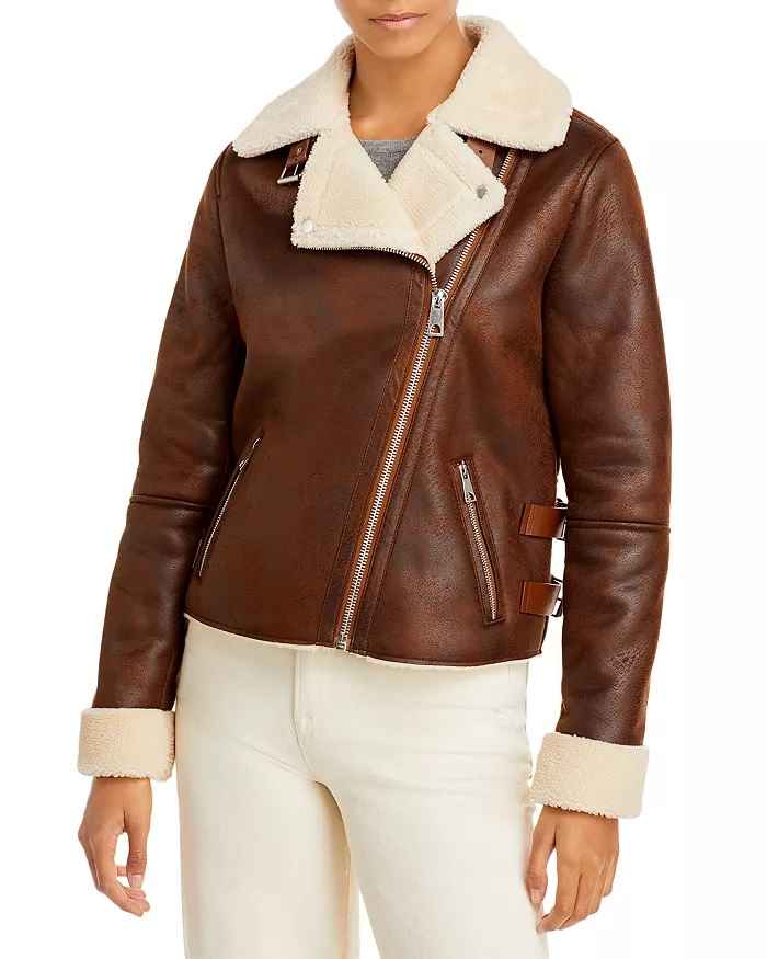 Women’s Brown Shearling Moto Brown Jacket