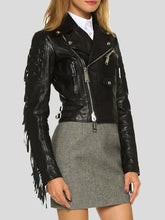 Load image into Gallery viewer, Women’s Black Cropped Leather Jacket
