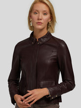 Load image into Gallery viewer, Womens Dark Brown Bike Racer Leather Jacket
