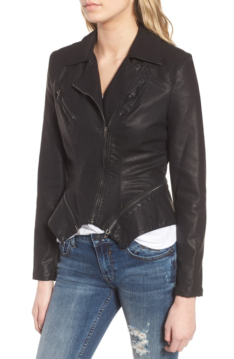 Women's Faux Leather Biker Slim Fit Jacket In Black