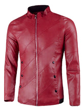 Load image into Gallery viewer, Women’s Flap Button Embellished Stand Collar Leather Jacket

