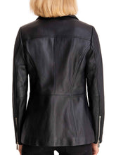Load image into Gallery viewer, Womens Funnel-neck collar Petite Leather Jacket
