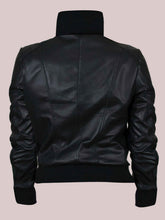 Load image into Gallery viewer, Women’s  Black Glossy Leather Bomber Jacket
