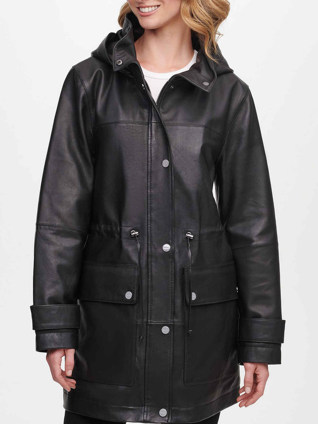 Womens Hooded Leather Anorak Jacket