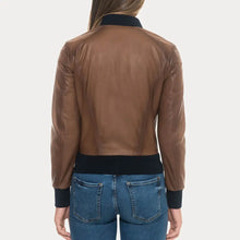 Load image into Gallery viewer, Women Sugar Brown Bomber Leather Jacket
