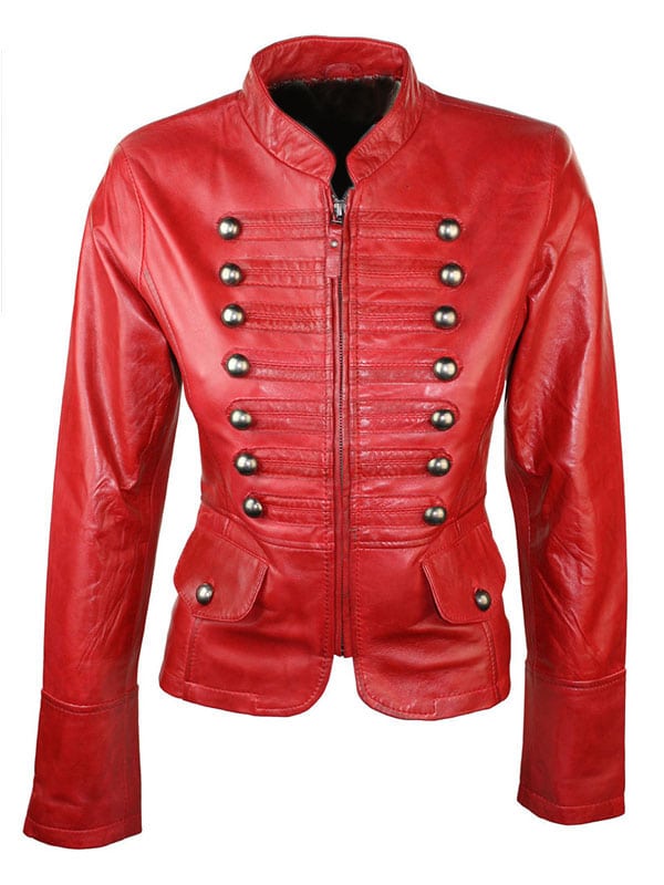 Womens Slim Fit Military Style Red Leather Jacket