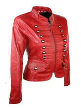Load image into Gallery viewer, Womens Slim Fit Military Style Red Leather Jacket
