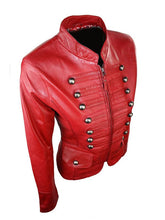 Load image into Gallery viewer, Womens Slim Fit Military Style Red Leather Jacket
