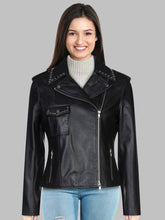Load image into Gallery viewer, Women&#39;s Pitch Black Leather Jacket
