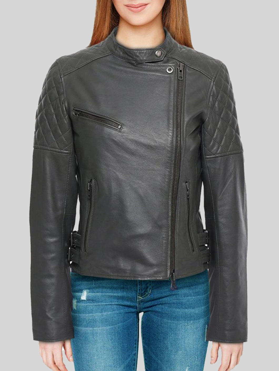 Women's Quilted Black Leather Biker Jacket