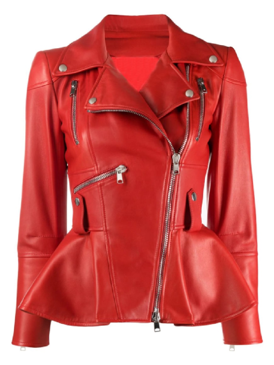 Women’s Red Flared Style Leather Fashion Jacket
