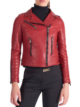 Load image into Gallery viewer, Womens Quilted Red Leather Jacket
