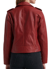Load image into Gallery viewer, Womens Red Stylish Hem Collar Classic Leather JACKET
