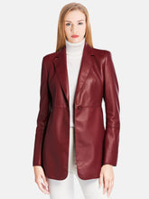 Load image into Gallery viewer, Women’s Slim-Fit Graceful Dim Red Asymmetrical Leather Coat
